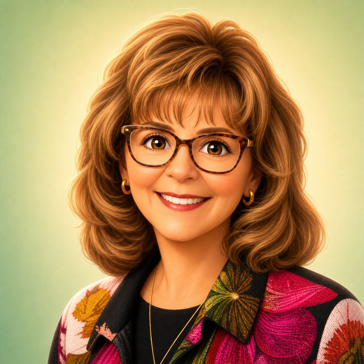 Caricature portrait of the Food for Thoughts founder and board secretary